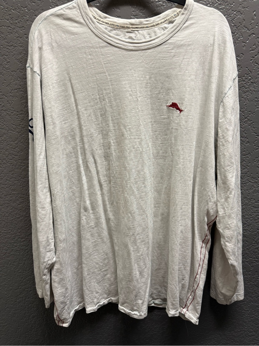 Tommy Bahama Long-Sleeve Crewneck Shirt in Off-White with Red Accent